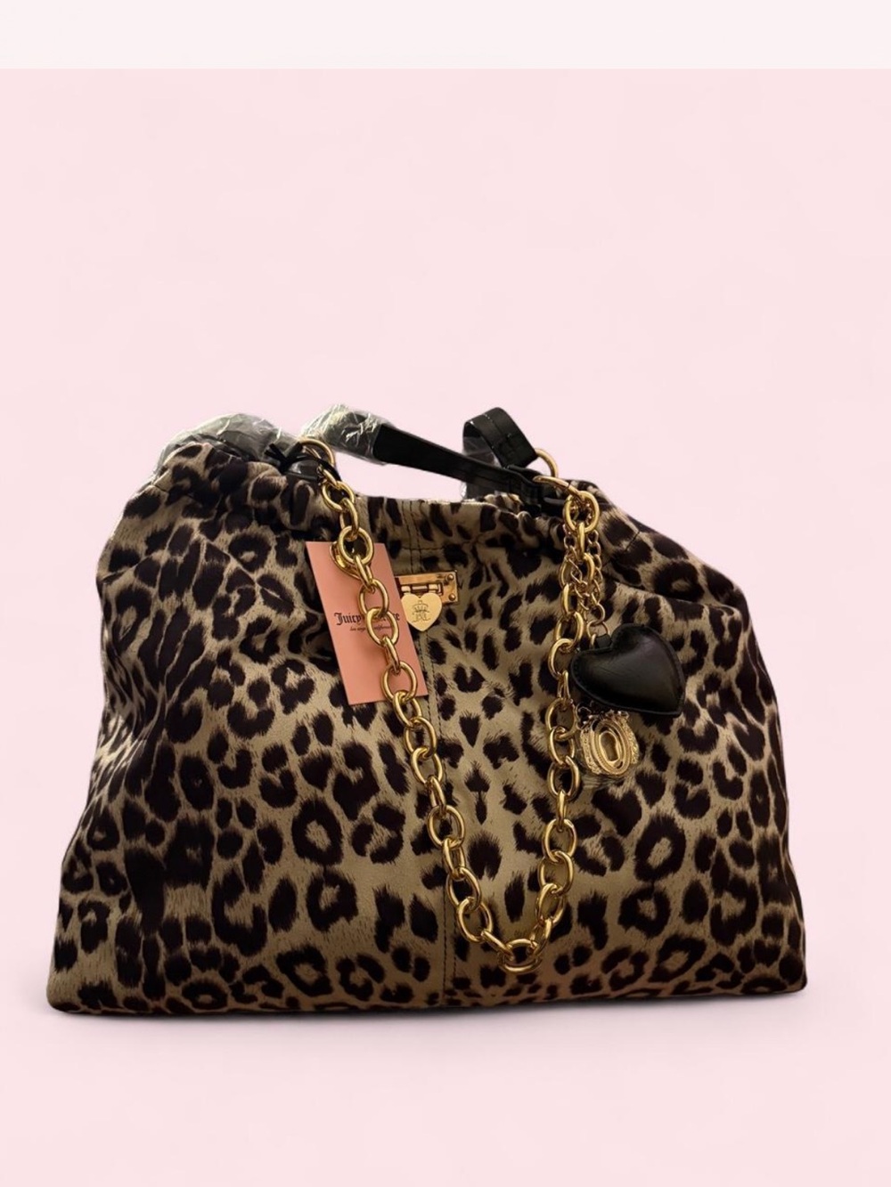 Juicy Couture Leopard Print Shoulder Tote with Gold Chain